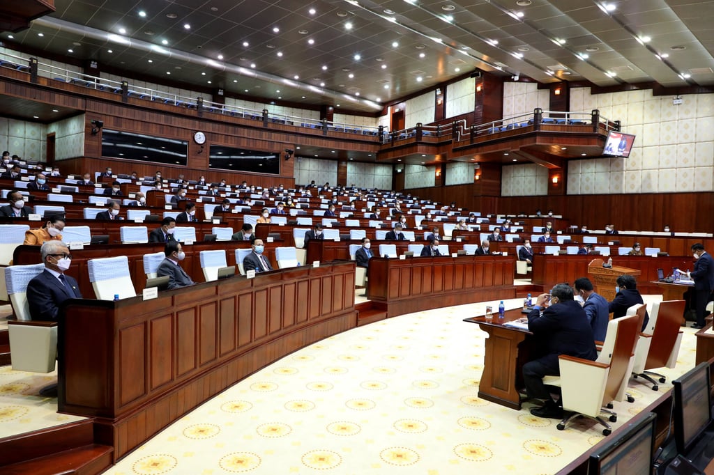 A session of Cambodia’s National Assembly in 2021. All members of the National Assembly are also members of Hun Sen’s ruling Cambodian People’s Party. Photo: Cambodia National Assembly Handout / AFP