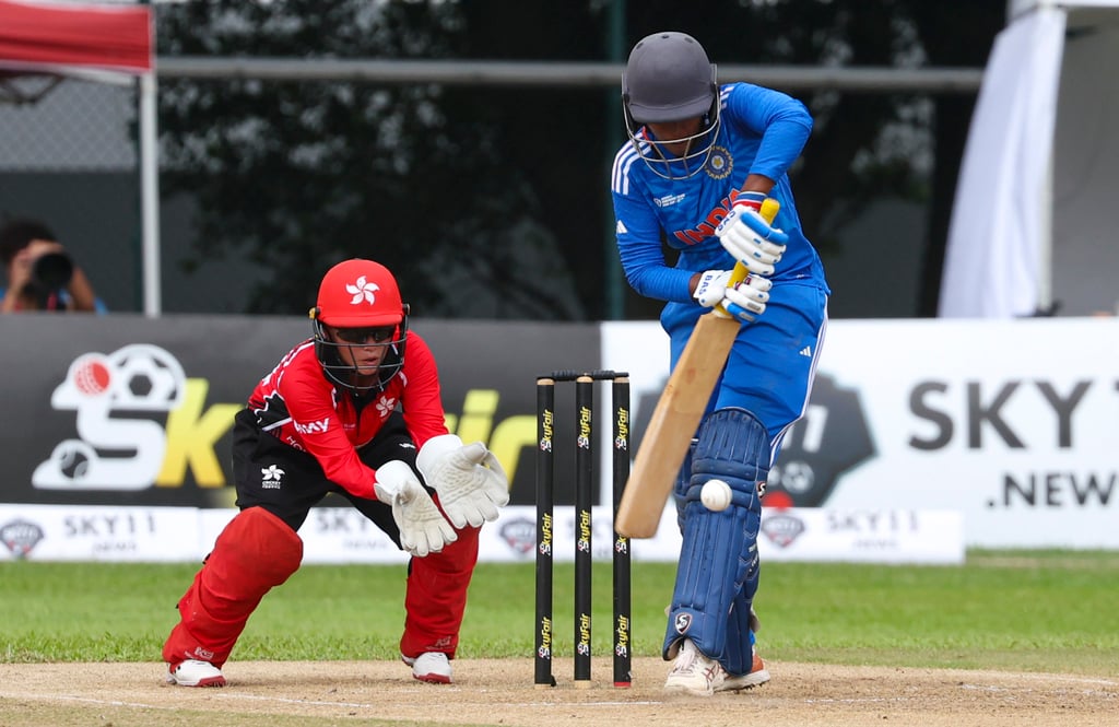India A batter Trisha Gongsdi concentrates against Hong Kong at Tin Kwong Road on Tuesday. Photo: Yik Yeung-man