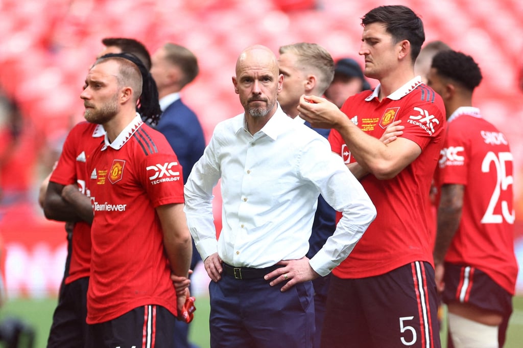 Manchester United manager Erik Ten Hag looks dejected after their FA Cup final loss. Photo: Reuters