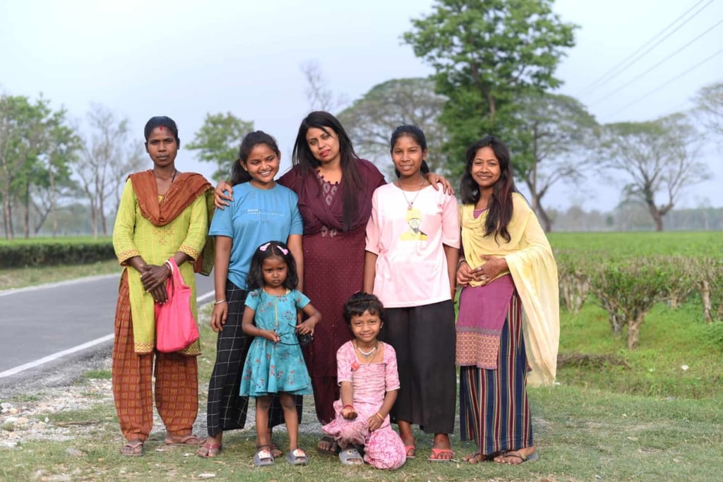 Every Sunday, the only day plantation workers have off work, Sukla Debnath (centre, back row) visits tea gardens in West Bengal to offer beauty training. Photo: Sukla Debnath