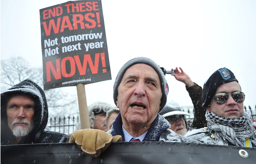 Daniel Ellsberg (centre), the former military analyst who released the Pentagon Papers in 1971, speaks to the media during an anti-war protest in front of the White House in December 2010. Photo: TNS Daniel Ellsberg (centre), the former military analyst who released the Pentagon Papers in 1971, speaks to the media during an anti-war protest in front of the White House in December 2010. Photo: TNS