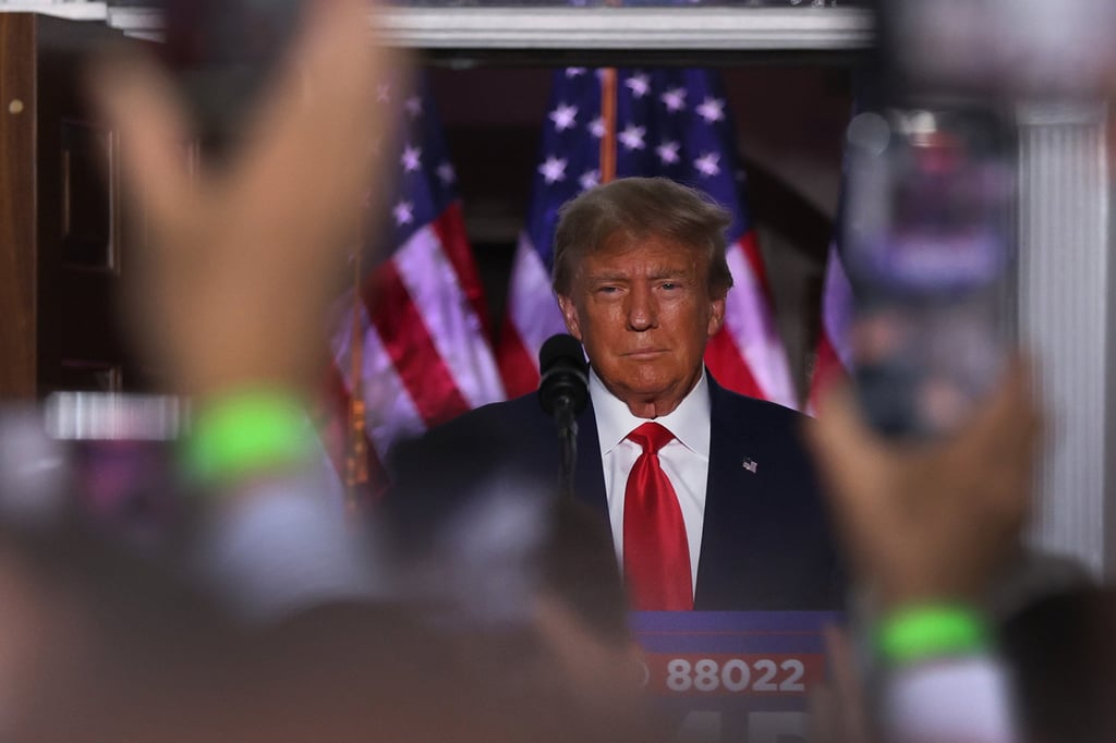 Former US president Donald Trump speaks to supporters at Trump National Golf Club in Bedminster, New Jersey on Tuesday. Photo: Getty Images / TNS