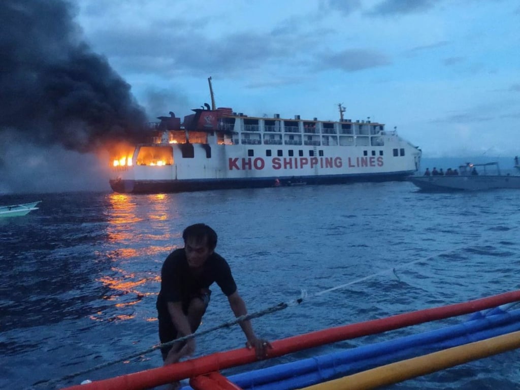 The fire on the passenger-cargo vessel MV Esperanza Star in waters off Panglao, Bohol province, Photo: Handout