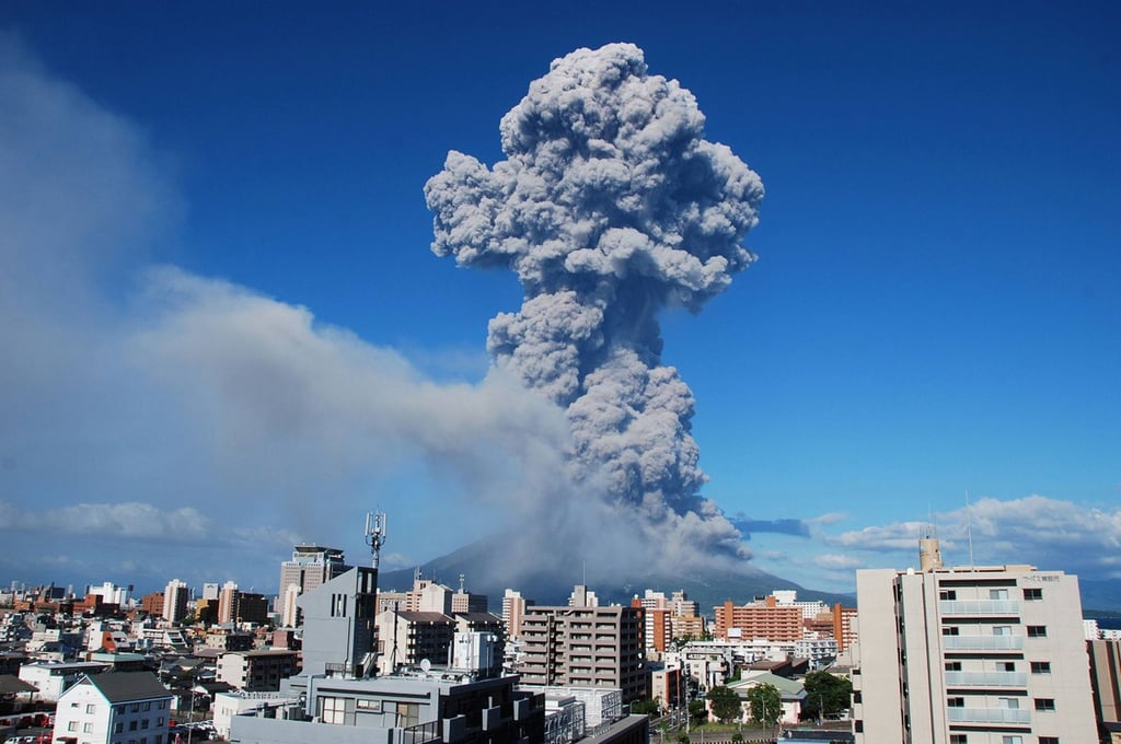 Smoke rises from the 1,117-metre Sakurajima volcano, as seen from Kagoshima city in 2013. Successive disasters and the economic havoc the events wrought have shaped Japanese millennials and their world view. Photo: Japan Meteorological Agency Handout / AFP
