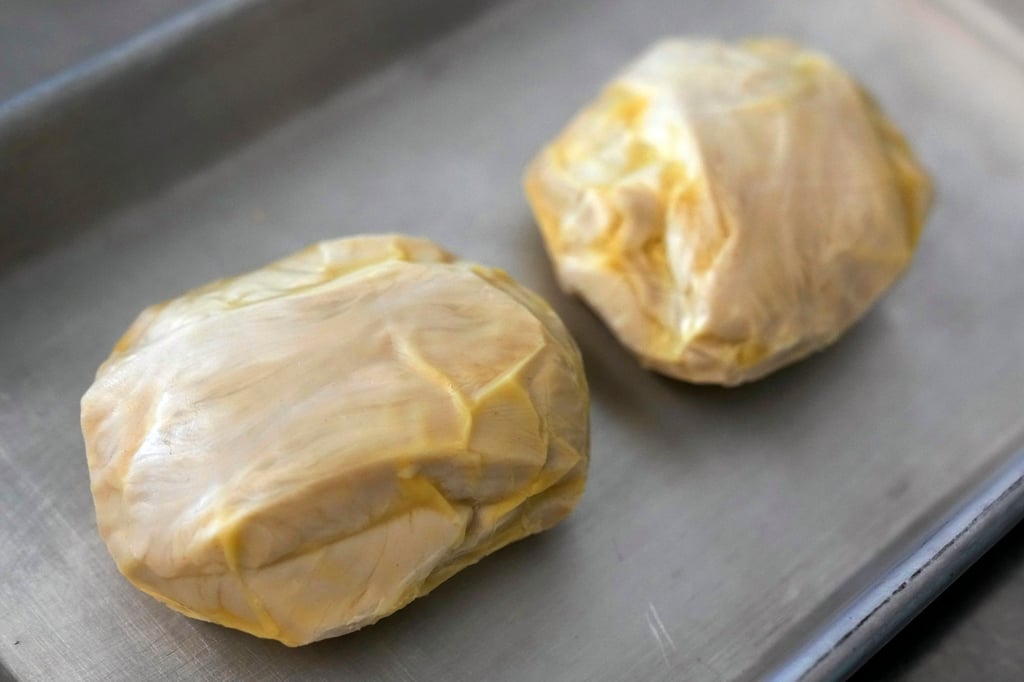 Pieces of Good Meat’s cultivated chicken are seen at the Eat Just office in Alameda, California, on June 14. Photo: AP