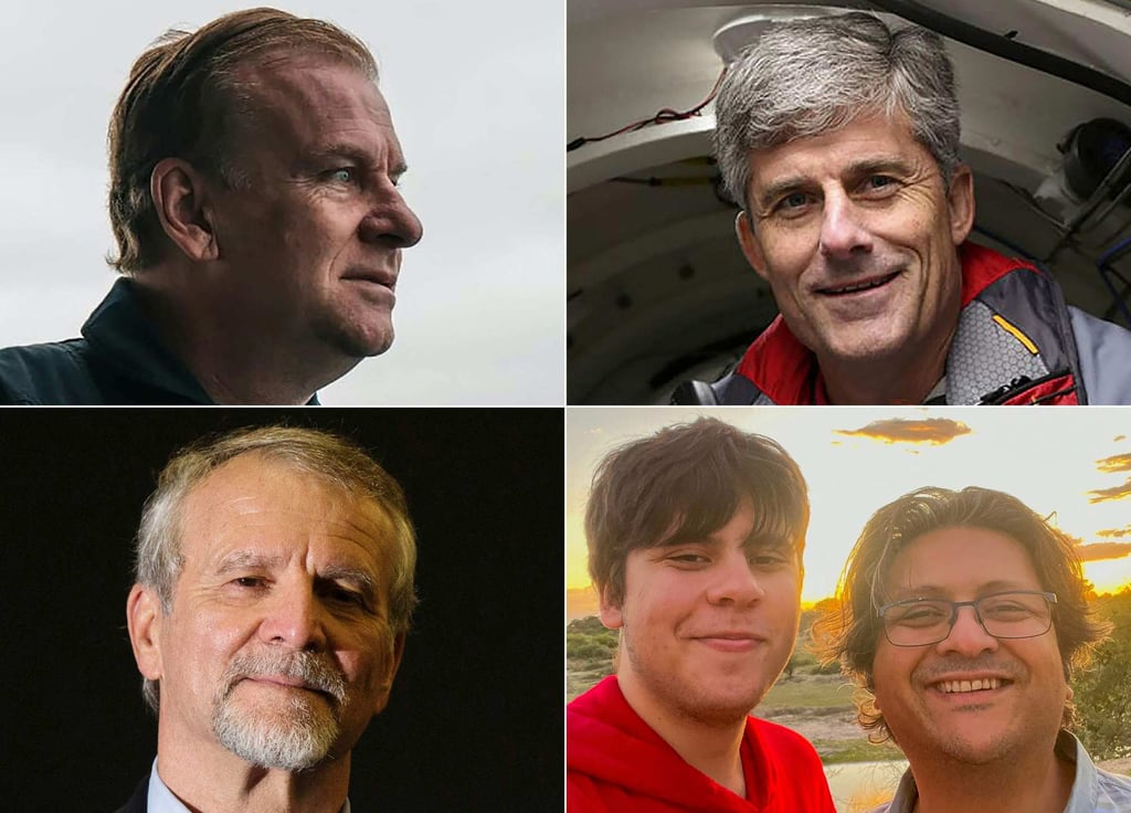 Titan’s passengers Hamish Harding, Stockton Rush, Paul-Henri Nargeolet, Suleman Dawood and his father Shahzada Dawood. Photo: AFP