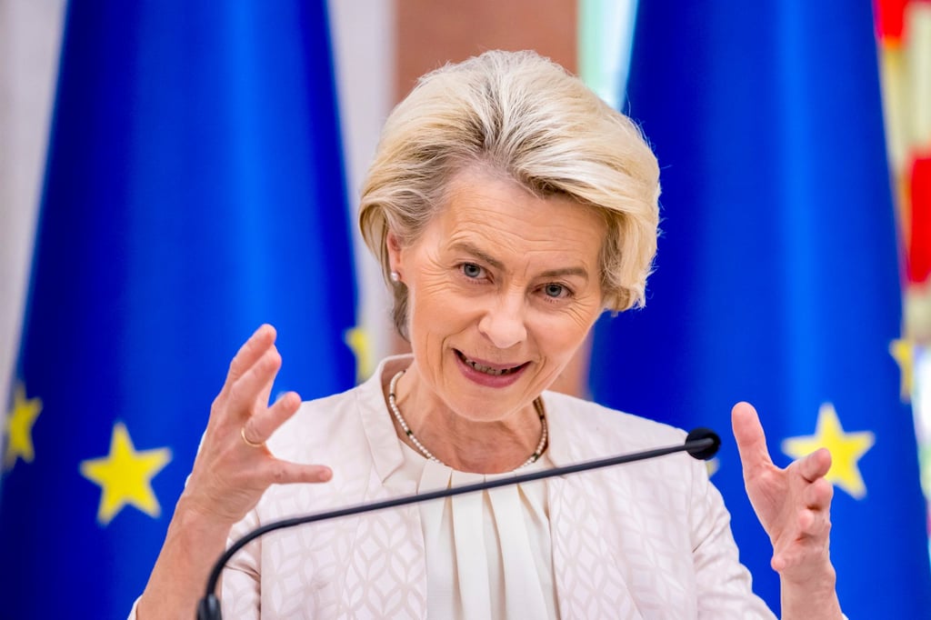 European Commission President Ursula von der Leyen’s road map for de-risking the EU’s economic ties with China has prompted hesitation from some member nations that express concern about national security. Photo: EPA European Commission President Ursula von der Leyen’s road map for de-risking the EU’s economic ties with China has prompted hesitation from some member nations that express concern about national security. Photo: EPA