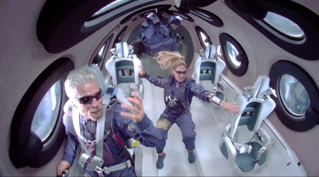 Branson (left) experiencing zero gravity on a Virgin Galactic space flight in 2021. Photo: EPA-EFE