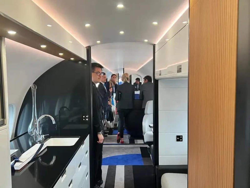 Inside the luxurious jet owned by Dassault. Inside the luxurious jet owned by Dassault.
