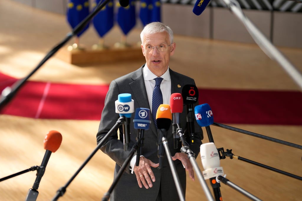 Latvian Prime Minister Krisjanis Karins at the EU summit at the European Council building in Brussels on Friday. Photo: AP