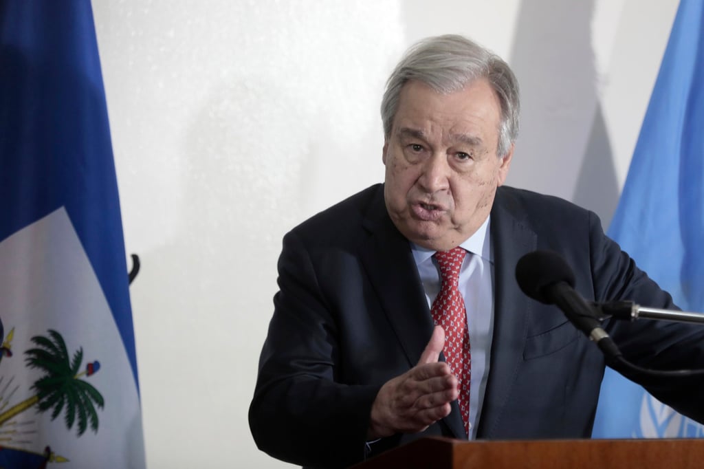 UN Secretary-General Antonio Guterres during a visit to Port-au-Prince, Haiti, on Saturday. Photo: AP