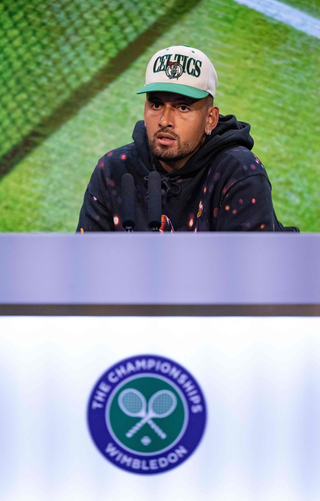 Australia’s Nick Kyrgios speaks to the media ahead of Wimbledon. Photo: AFP