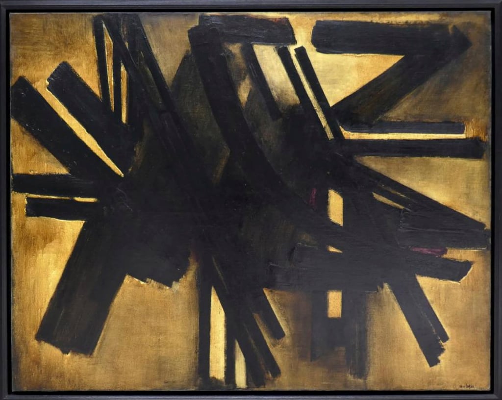 “Untitled” (1952), by Pierre Soulages, was part of the exhibition and gave Sun a “sense of excitement”. Photo: Villepin / Pierre Soulages “Untitled” (1952), by Pierre Soulages, was part of the exhibition and gave Sun a “sense of excitement”. Photo: Villepin / Pierre Soulages