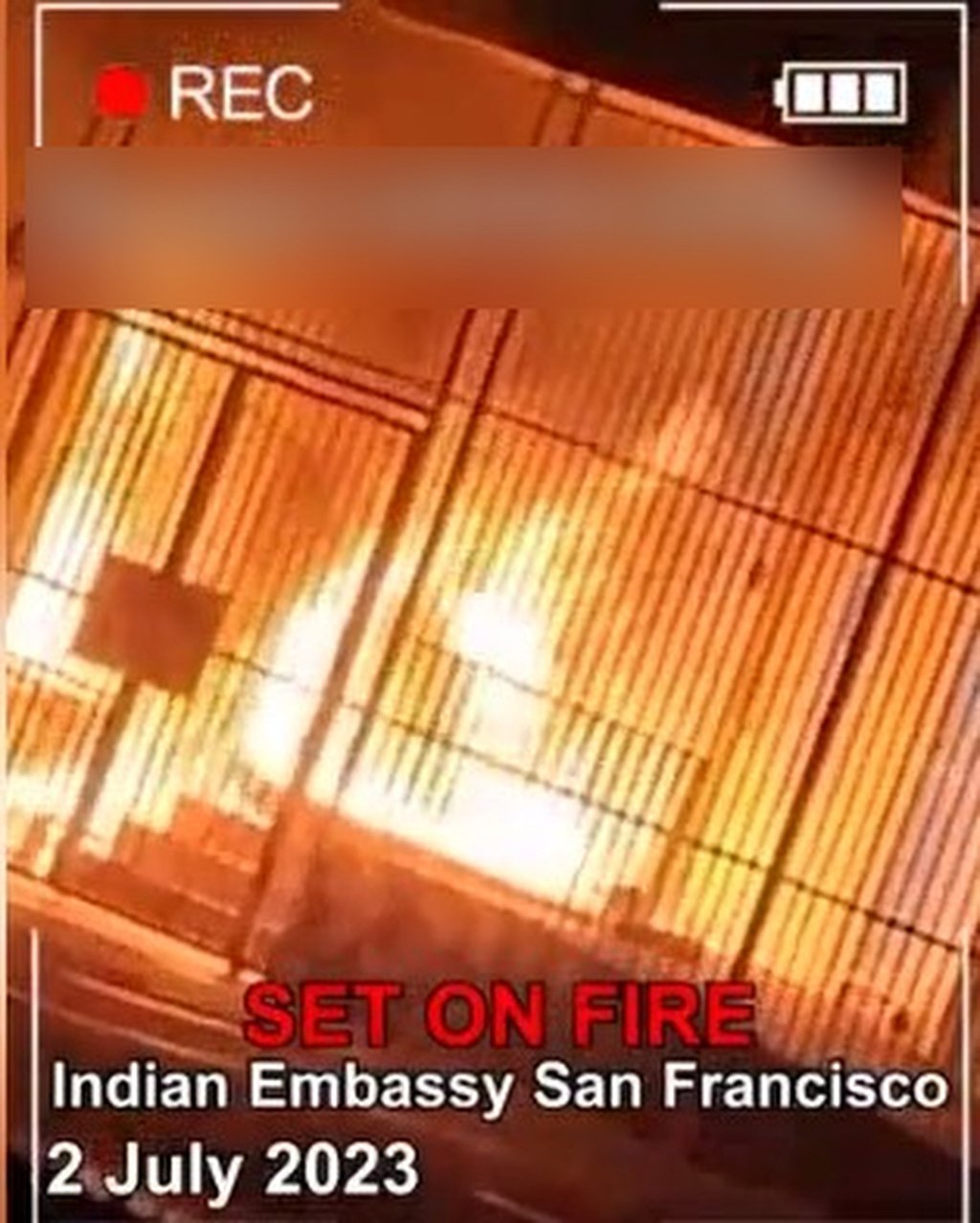 Twitter image of the fire at the Indian consulate in San Francisco. Photo: Twitter@ANI