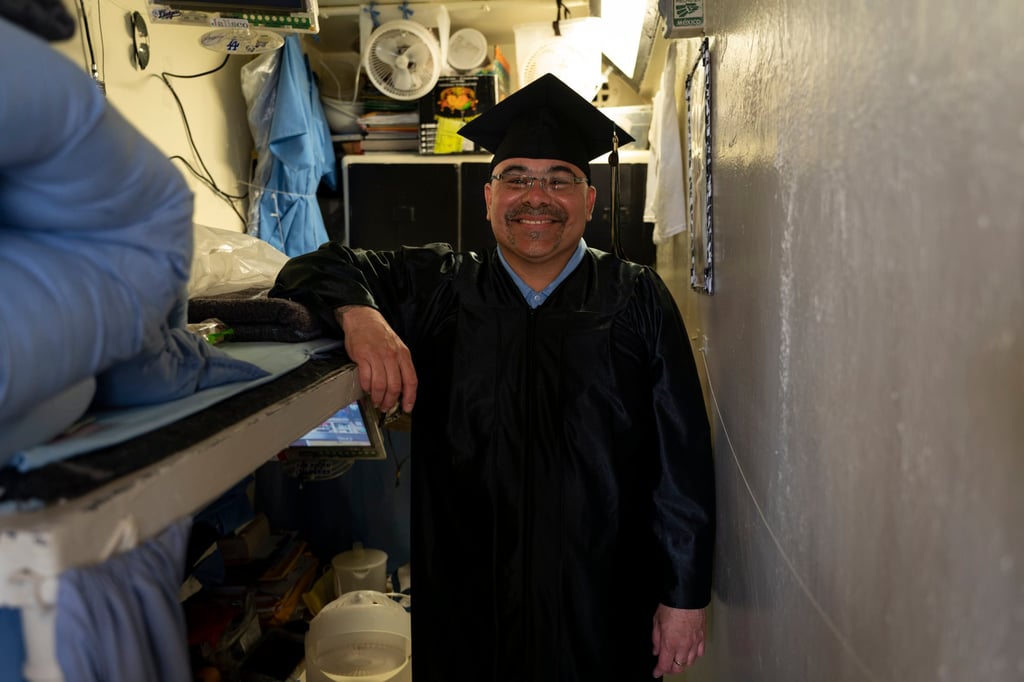 Gabriel Bonilla earned a bachelor’s degree in communications through the TOPSS programme at Folsom State Prison, California. Photo: AP