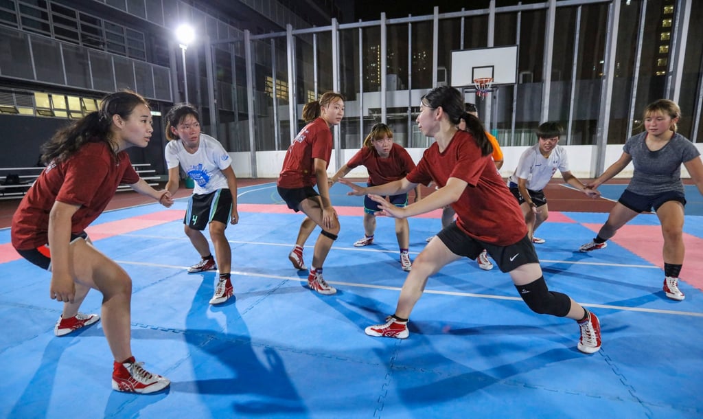Hong Kong’s women’s Kabaddi team in training at the Hong Kong School of Creativity in Kowloon City in May 2018. Photo: Felix Wong