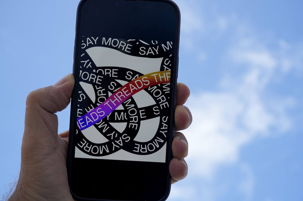 The Threads app, operated by Meta, is seen on a smartphone in Madrid, Spain on Tuesday. Photo: Bloomberg