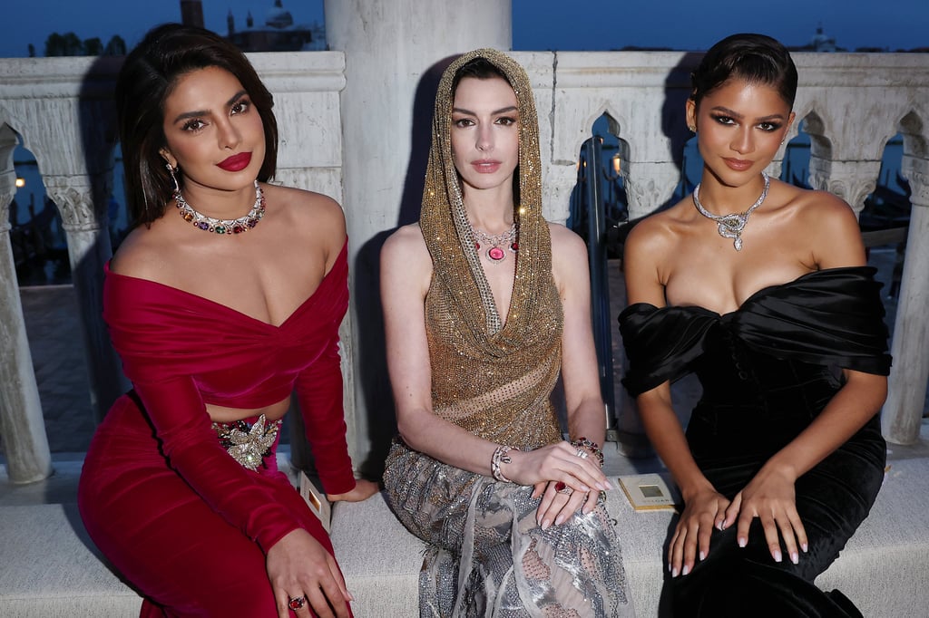 Priyanka Chopra Jonas, Anne Hathaway and Zendaya attend the Bulgari Mediterranea event at Palazzo Ducale on May 16, 2023 in Venice. Photo: Getty Images