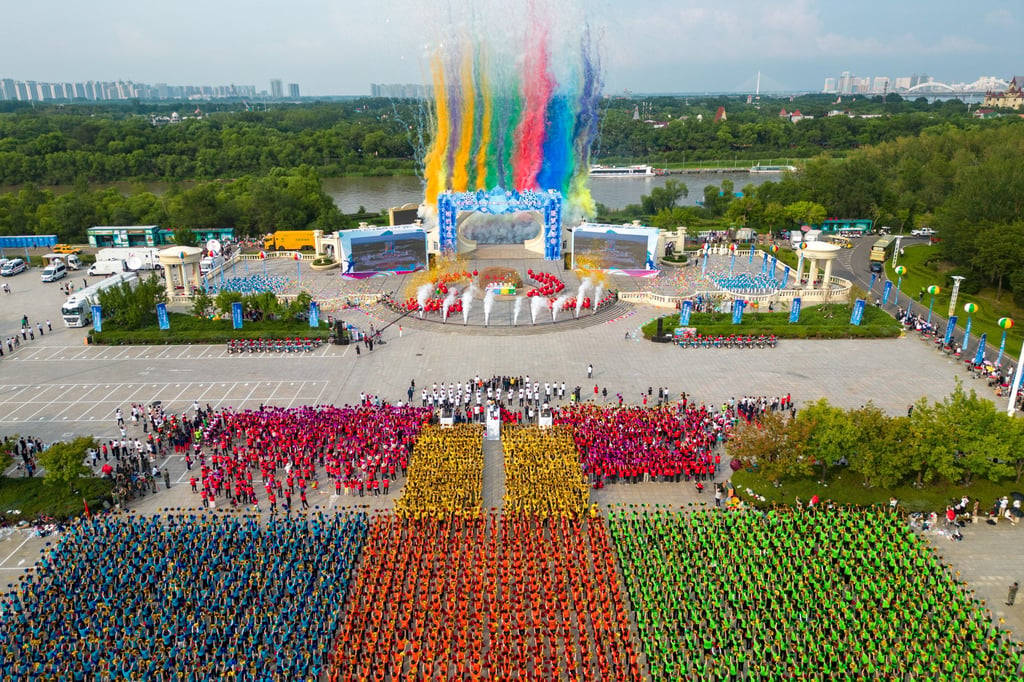 This aerial photo shows a celebration event for Harbin’s successful bid. Photo: Xinhua This aerial photo shows a celebration event for Harbin’s successful bid. Photo: Xinhua