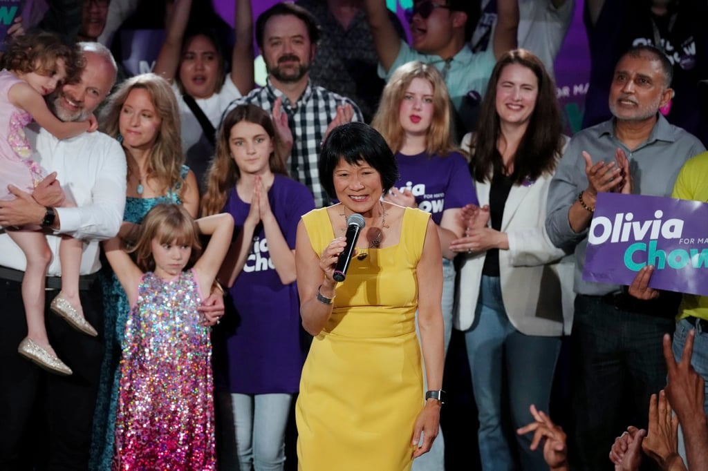 Toronto’s newly elected mayor Olivia Chow celebrates her win at an election night event in Toronto on June 26. People of Chinese origin make-up just under 5 per cent of Canada’s population. Photo: The Canadian Press via AP