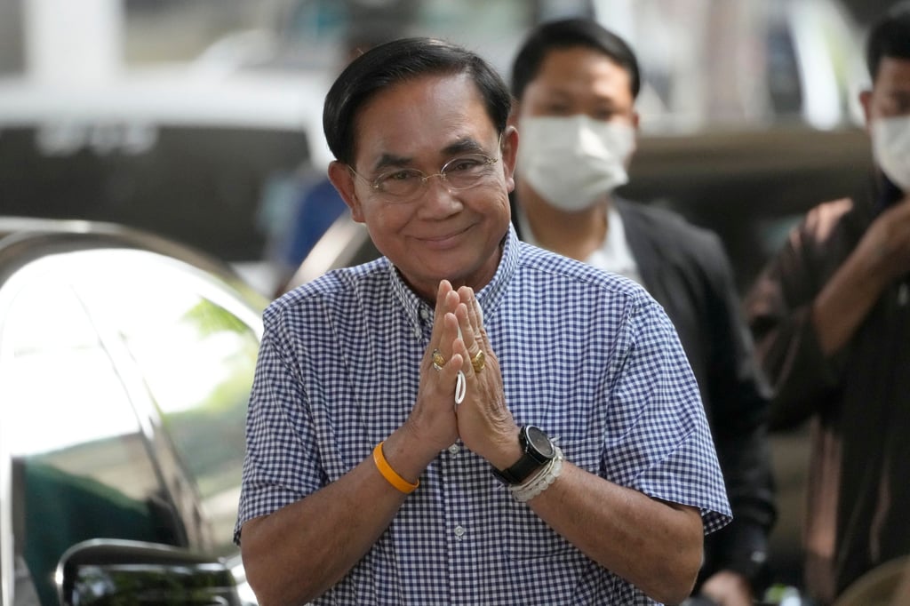 Thailand’s caretaker Prime Minister Prayuth Chan-ocha arrives to cast his vote during May’s general election. The former military general, coup leader and junta chief announced on Tuesday that he was leaving politics. Photo: AP
