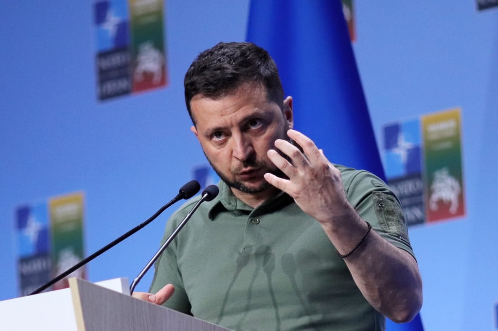 Ukraine President Volodymyr Zelensky attends a press conference during the Nato summit in Vilnius, Lithuania on Wednesday. Photo: EPA-EFE Ukraine President Volodymyr Zelensky attends a press conference during the Nato summit in Vilnius, Lithuania on Wednesday. Photo: EPA-EFE
