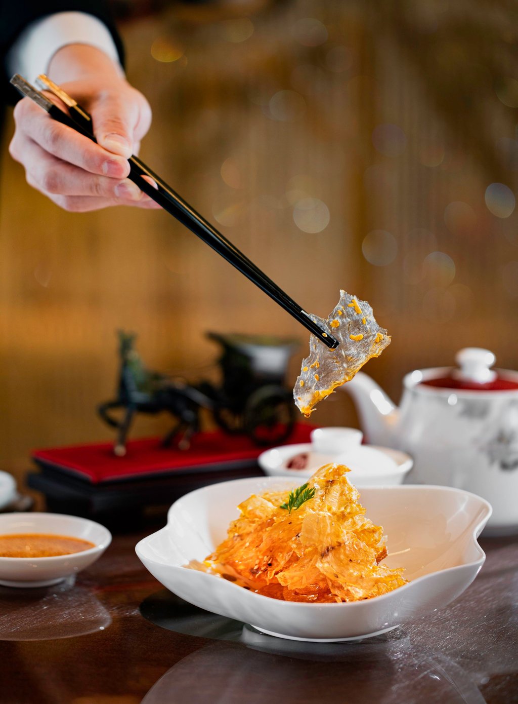 Crispy mullet carpaccio with Sichuan peppercorn sauce. Photo: Five Foot Road Crispy mullet carpaccio with Sichuan peppercorn sauce. Photo: Five Foot Road