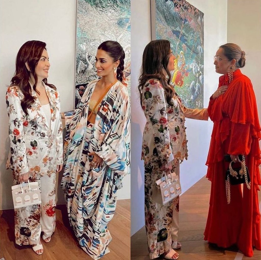 Nita Ambani carrying her rare Hermès Neige Faubourg Birkin 20 white matt alligator handbag. Photo: @nitamukeshambaniofficial/Instagram