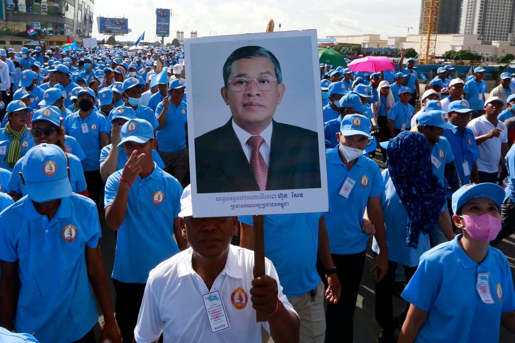 Hun Sen’s Cambodian People’s Party is expected to take all 125 National Assembly seats up for the vote on July 23, as it had in 2018. Photo: EPA-EFE Hun Sen’s Cambodian People’s Party is expected to take all 125 National Assembly seats up for the vote on July 23, as it had in 2018. Photo: EPA-EFE