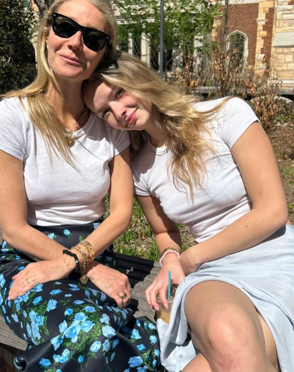 Gwyneth Paltrow and Apple Martin wearing matching tees. Photo: @monstersbehindmasks/Instagram