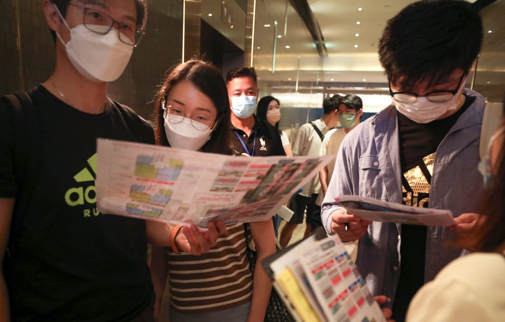 Homebuyers queue up in Tsim Sha Tsui on July 1 to buy Henderson Land Development’s Henley Park units, ahead of an expected interest rate hike. Photo: Xiaomei Chen Homebuyers queue up in Tsim Sha Tsui on July 1 to buy Henderson Land Development’s Henley Park units, ahead of an expected interest rate hike. Photo: Xiaomei Chen