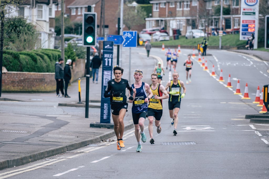 At the Reading Half Marathon, Harbour Sports Club coach Hideo Harry Loasby (front, above) ranked 33 out of 4,606 participants with a time of 1:13:09. Photo: Harbour Sports Club