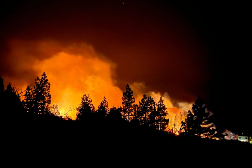 Flames and smoke rise from a fire in Punta Gorda, La Palma, Canary Islands, Spain on Friday. Photo: EPA-EFE