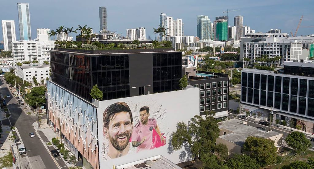 A Lionel Messi mural adorns a building in Miami ahead of his arrival. Photo: TNS