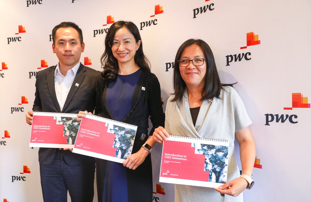 (From left) PwC executives Andy Law, Loretta Fong and Low Lit-Ping at the accounting firm’s ESG media roundtable in Hong Kong on Tuesday. Photo: Yik Yeung-man
