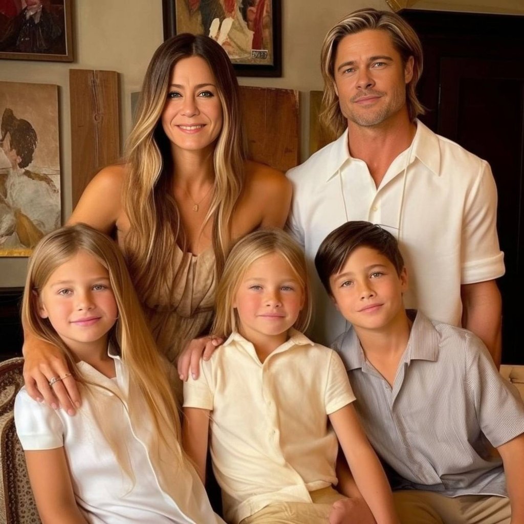 AI art reveals how iconic celebrity exes Jennifer Aniston and Brad Pitt’s family could look like today had they stayed together. Photo: @mrpomeroyj_ai/Instagram AI art reveals how iconic celebrity exes Jennifer Aniston and Brad Pitt’s family could look like today had they stayed together. Photo: @mrpomeroyj_ai/Instagram