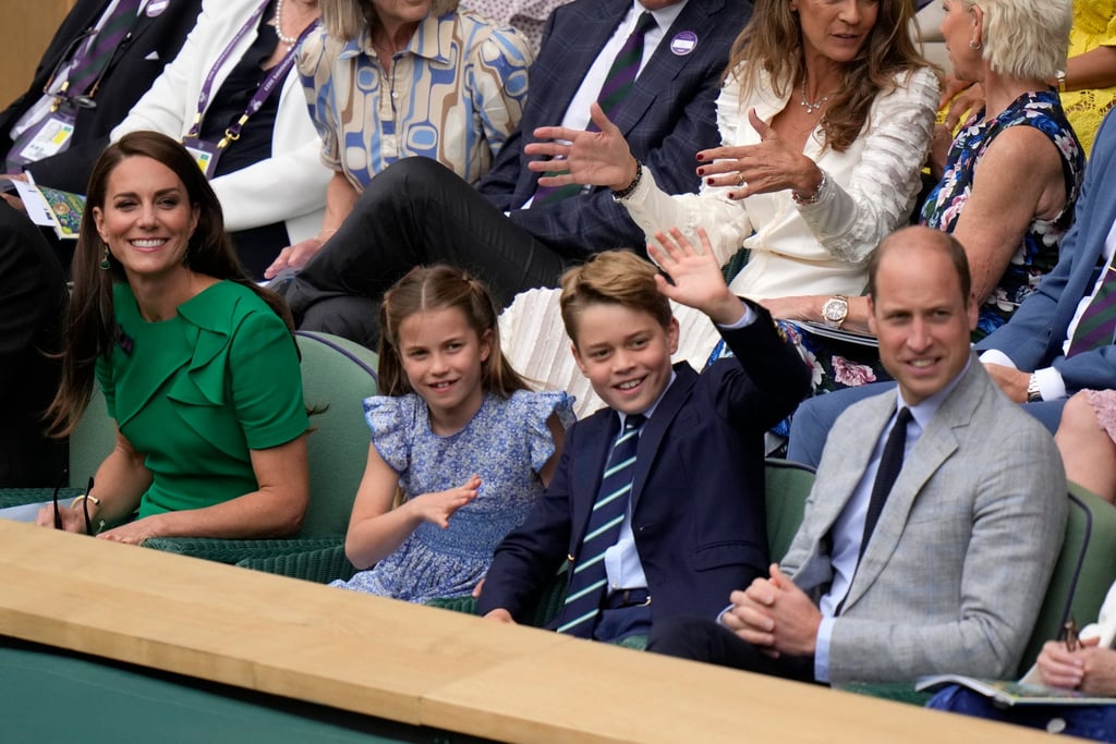 Kate, Princess of Wales, Princess Charlotte, Prince George and Prince William were the perfect picture of a happy family at Wimbledon. Photo: AP Photo