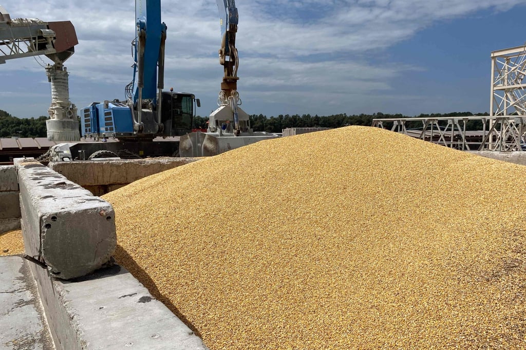 A pile of maize on the pier at the Izmail Sea Port in Ukraine’s Odesa region on Saturday. Photo: AFP A pile of maize on the pier at the Izmail Sea Port in Ukraine’s Odesa region on Saturday. Photo: AFP