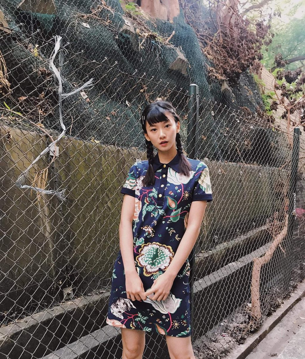Angela Yuen wore the floral-printed Ponte polo dress from Tory Burch. Photo: @angela.yuen/Instagram