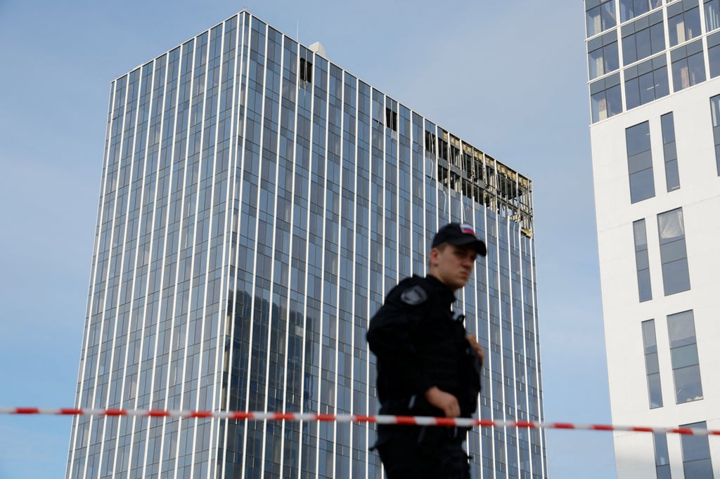 The Moscow high-rise building that was struck by a drone. Photo: Reuters The Moscow high-rise building that was struck by a drone. Photo: Reuters