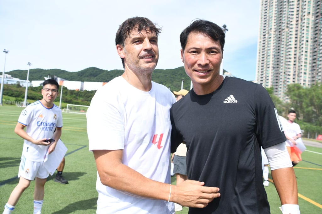Morientes reunites with ex-Hong Kong keeper Fan Chun-yip, whom he faced in 2003. Photo: La Liga Football Schools Morientes reunites with ex-Hong Kong keeper Fan Chun-yip, whom he faced in 2003. Photo: La Liga Football Schools