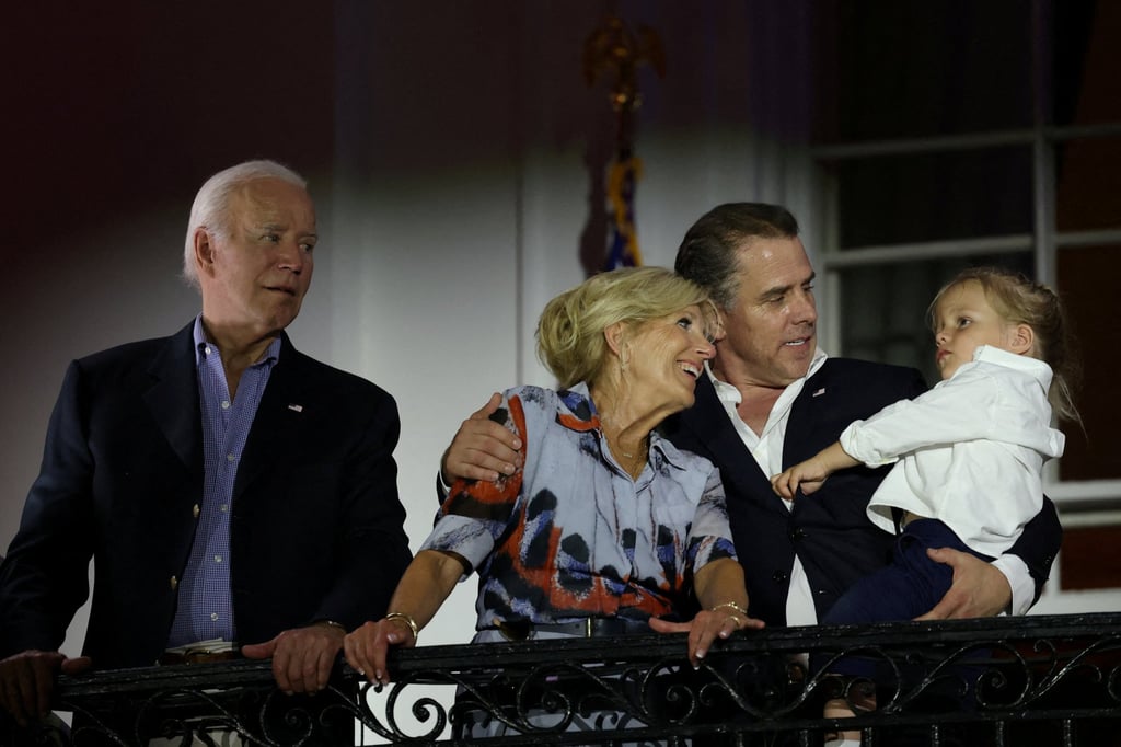 (From left) US President Joe Biden, first lady Jill Biden, Hunter Biden and Beau Biden Jnr watch the fireworks during an Independence Day celebration at the White House on July 4. Photo: Reuters