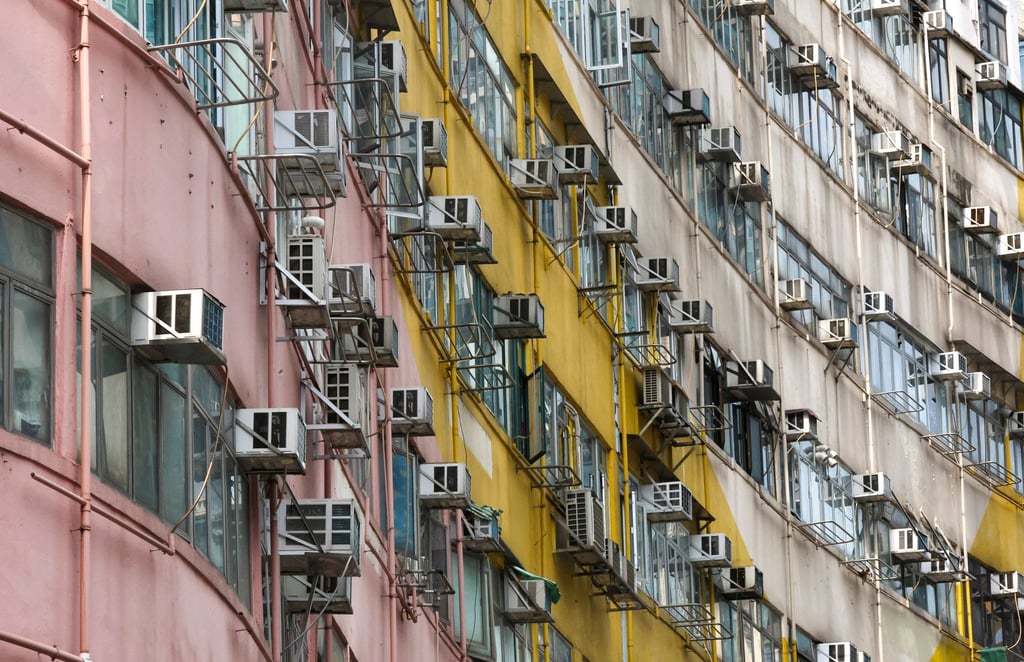 Air conditioners installed outside a residential building in Kwun Tong, Hong Kong. Photo: Edmond So Air conditioners installed outside a residential building in Kwun Tong, Hong Kong. Photo: Edmond So