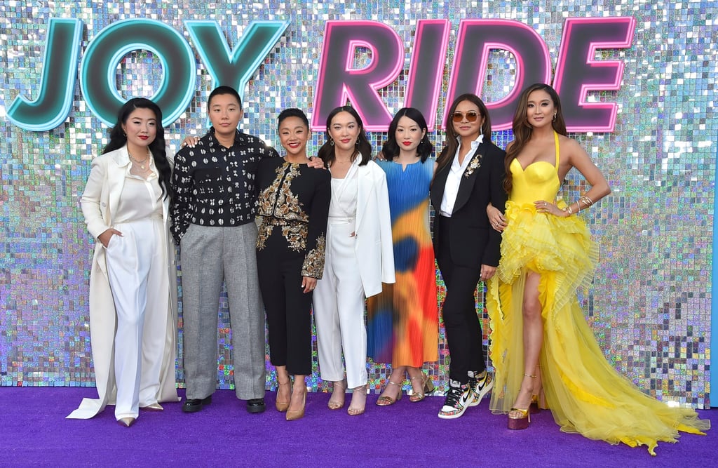 Sherry Cola, Sabrina Wu, Stephanie Hsu, Teresa Hsiao, Cherry Chevapravatdumrong, Adele Lim and Ashley Park arrive at the Los Angeles premiere of Joy Ride, on June 26. Photo: AP
