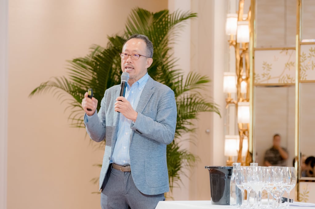 Kenichi Ohashi, a Tokyo-based master of wine, speaks in his masterclass, at the International Wine Challenge 2023, at Wynn Palace, in Macau. Photo: IWC