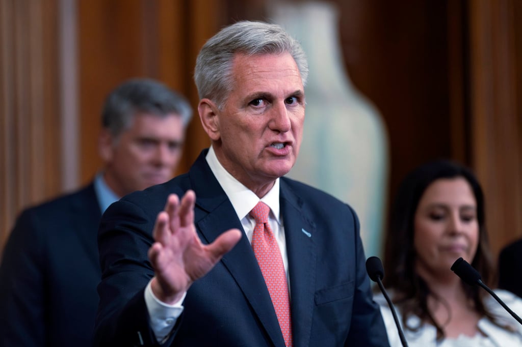 US Speaker of the House Kevin McCarthy speaks at a news conference in Washington on Thursday. Photo: AP US Speaker of the House Kevin McCarthy speaks at a news conference in Washington on Thursday. Photo: AP