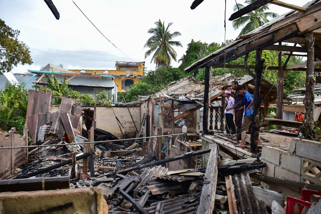The wreckage of destroyed homes after an explosion ripped through a fireworks warehouse in Sungai Kolok district in the southern Thai province of Narathiwat on Saturday. Photo: AFP