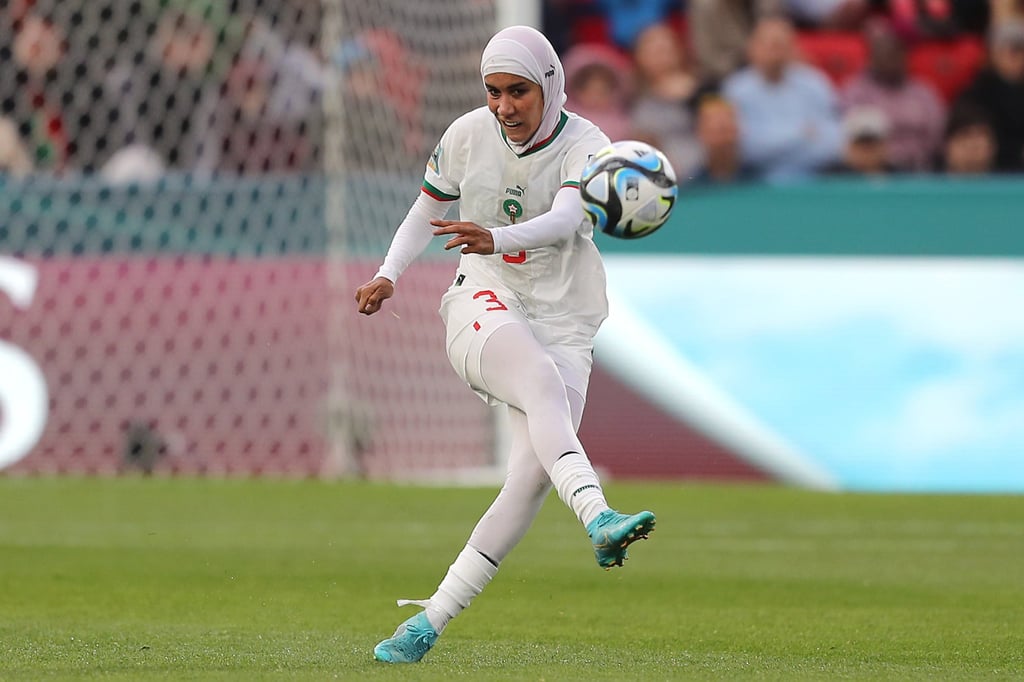 Morocco defender Nouhaila Benzina became the first player to wear a headscarf at the Women’s World Cup. Photo: DPA Morocco defender Nouhaila Benzina became the first player to wear a headscarf at the Women’s World Cup. Photo: DPA