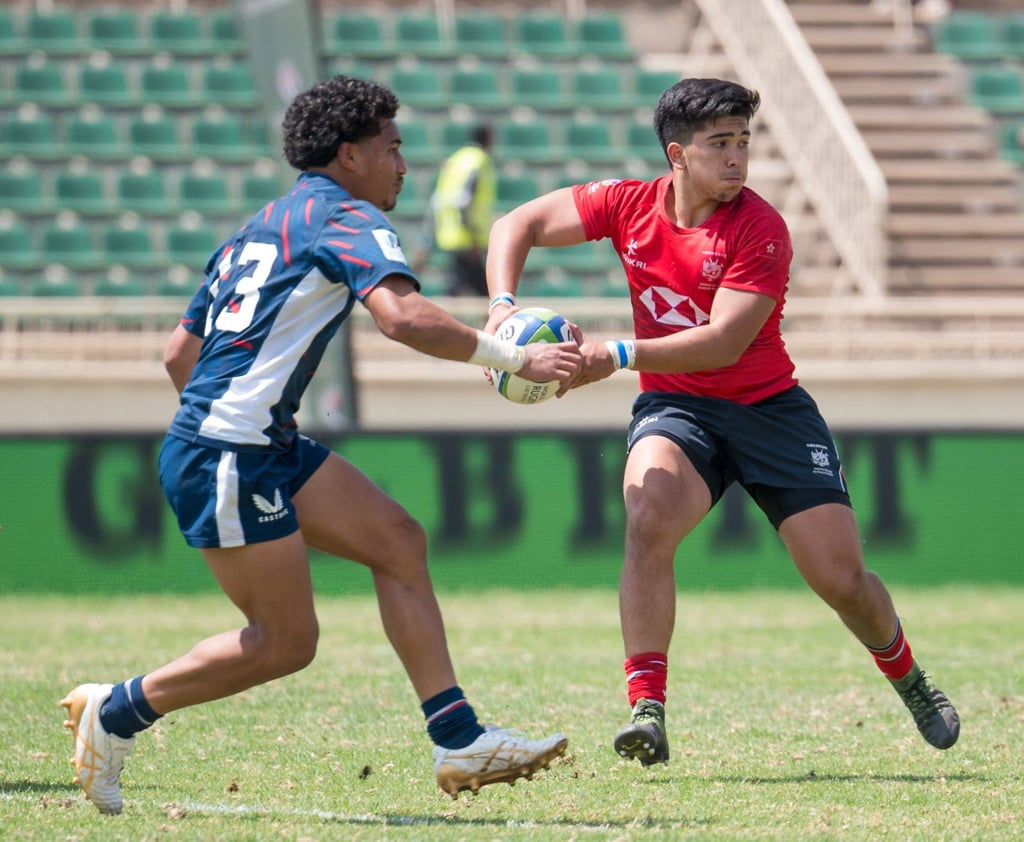 Hong Kong’s Jamie Blair in action against USA in the World Rugby U20 Trophy. Photo: HKRU Hong Kong’s Jamie Blair in action against USA in the World Rugby U20 Trophy. Photo: HKRU