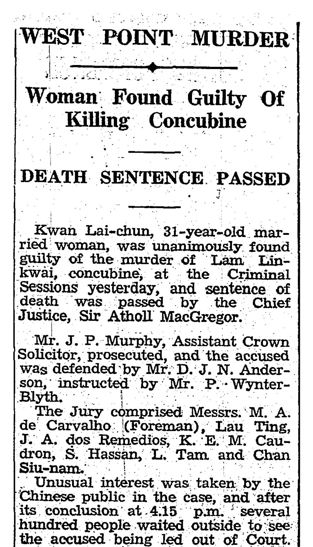 The Post reports the conclusion of the case on June 26, 1940. Photo: SCMP The Post reports the conclusion of the case on June 26, 1940. Photo: SCMP